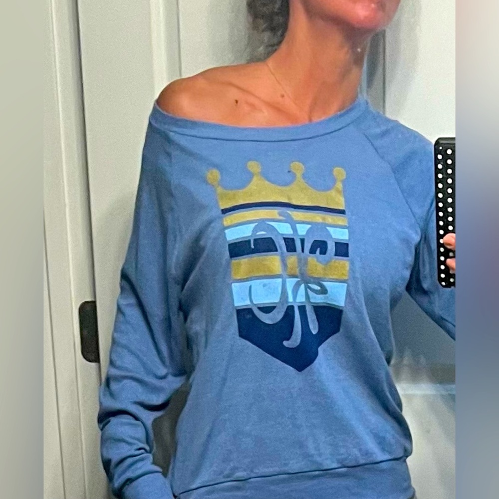 American Apparel Blue Sweatshirt with Yellow & Navy Crest
